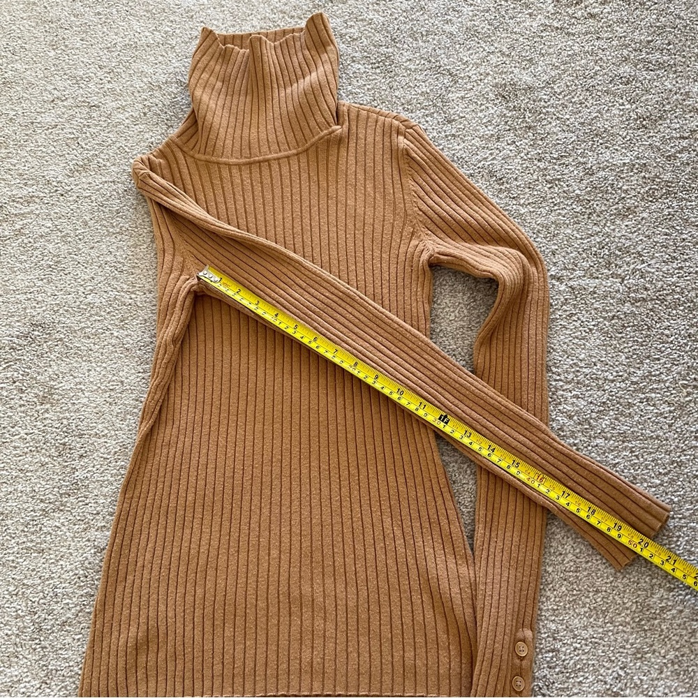 Charter Club Ribbed Fitted Cotton Tan Turtleneck Sweater - Picture 8 of 10